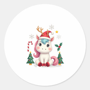 Christmas Unicorn Cute Magical Xmas Toddler Girls  Classic Round Sticker
