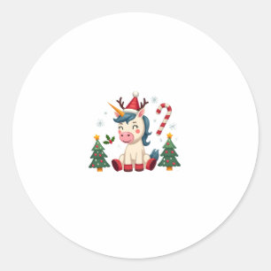 Christmas Unicorn Cute Magical Xmas Toddler Girls  Classic Round Sticker