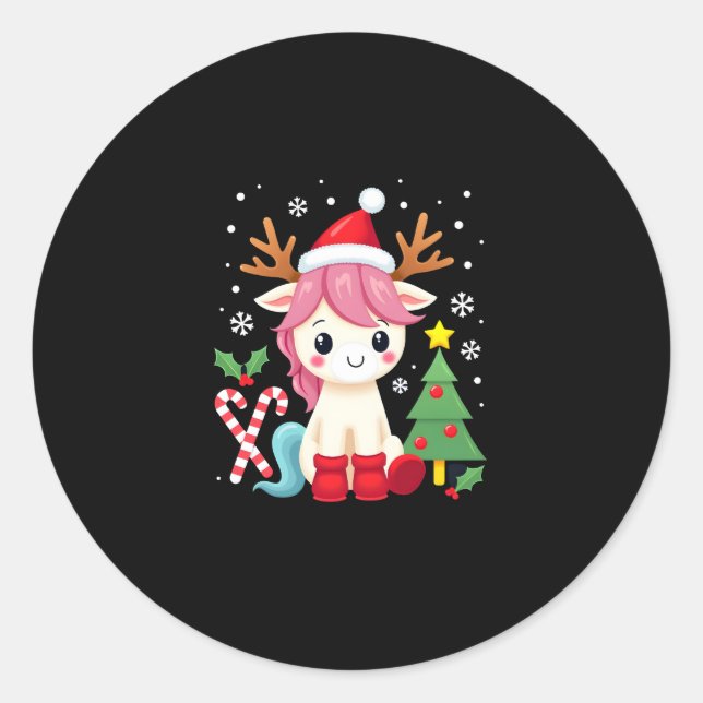 Christmas Unicorn Cute Magical Xmas Toddler Girls  Classic Round Sticker (Front)