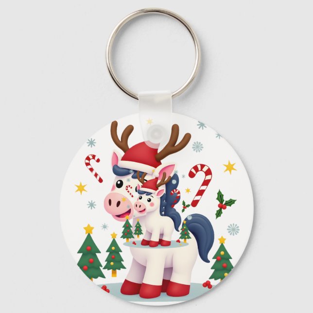 Christmas Unicorn Cute Magical Xmas Toddler Girls  Keychain (Front)