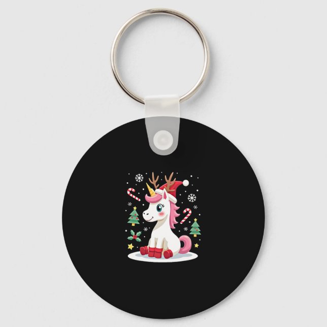 Christmas Unicorn Cute Magical Xmas Toddler Girls  Keychain (Front)
