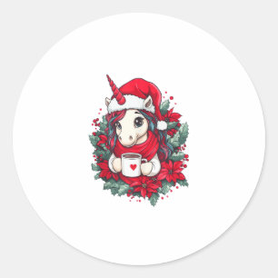 Christmas Unicorn Decor Girls Boys Kids Christmas Classic Round Sticker
