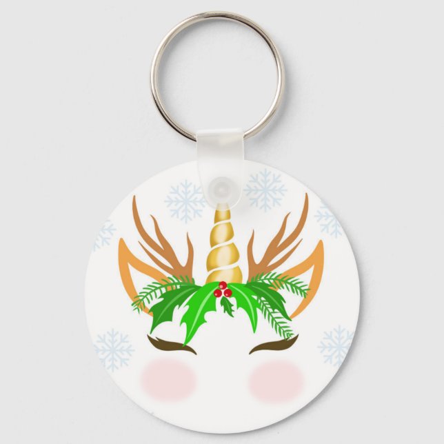 Christmas Unicorn Face Keychain (Front)