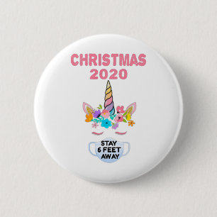 Christmas Unicorn Face Mask Stay 6 Feet Quarantine 2 Inch Round Button