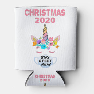Christmas Unicorn Face Mask Stay 6 Feet Quarantine Can Cooler