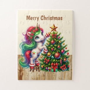 Christmas unicorn fantasy girls customizable jigsaw puzzle