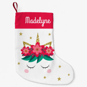 Christmas Unicorn Flowers Stars Personalized Name Small Christmas Stocking