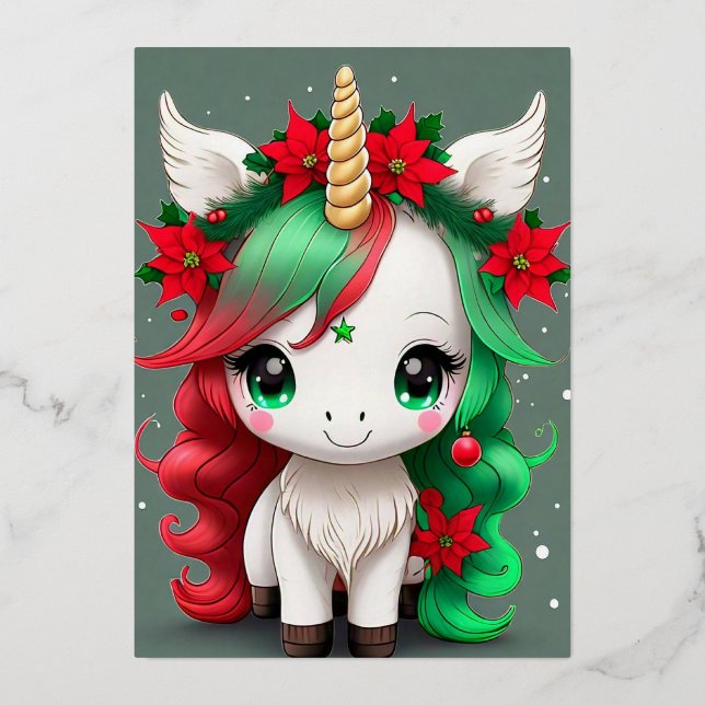 Christmas Unicorn  Foil Holiday Card (Front)