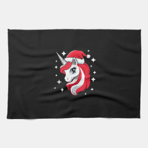 Christmas Unicorn For Girls Red Santa Hat Winter H Kitchen Towel