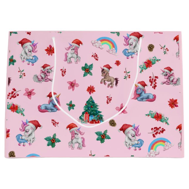 Christmas Unicorn Gift Wrapping Magical Holiday Large Gift Bag (Front)