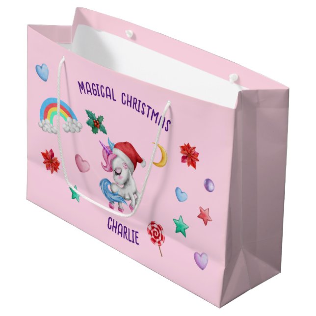 Christmas Unicorn Gift Wrapping Magical Holiday  Large Gift Bag (Front Angled)