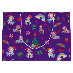 Christmas Unicorn Gift Wrapping Magical Holiday Large Gift Bag