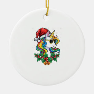 Christmas Unicorn Girls Boys Xmas Santa Cute Kids Ceramic Ornament