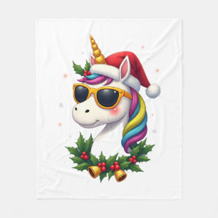 Christmas Unicorn Girls Boys Xmas Santa Cute Kids Fleece Blanket