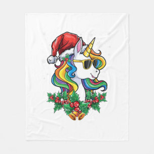 Christmas Unicorn Girls Boys Xmas Santa Cute Kids Fleece Blanket