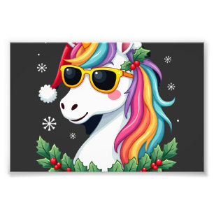 Christmas Unicorn Girls Boys Xmas Santa Cute Kids  Photo Print