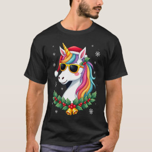 Christmas Unicorn Girls Boys Xmas Santa Cute Kids  T-Shirt