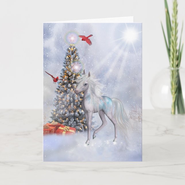 Christmas Unicorn in the Clouds Holiday Card (Front)
