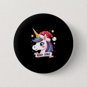 Christmas Unicorn Long Sleeve T-Shirt (1) 2 Inch Round Button