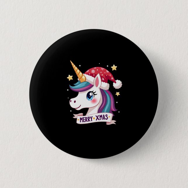 Christmas Unicorn Long Sleeve T-Shirt (1) 2 Inch Round Button (Front)