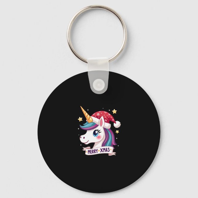 Christmas Unicorn Long Sleeve T-Shirt (1) Keychain (Front)