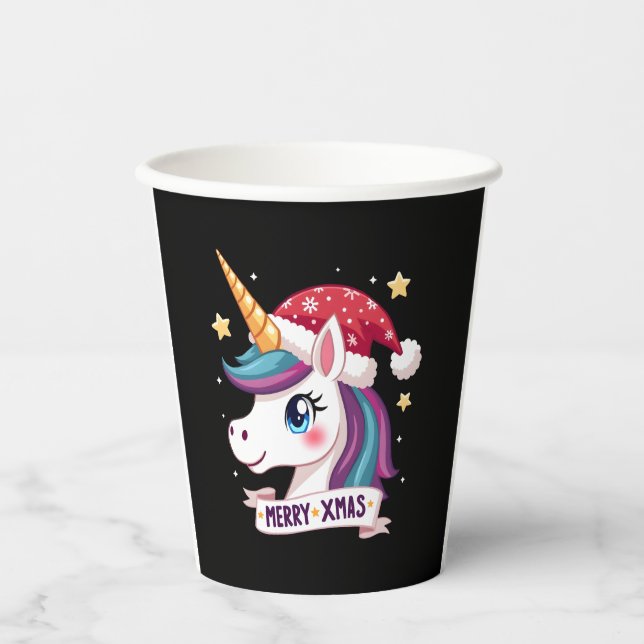 Christmas Unicorn Long Sleeve T-Shirt (1) Paper Cups (Front)