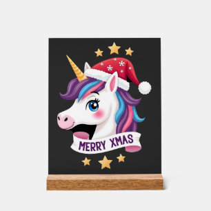 Christmas Unicorn Long Sleeve T-Shirt (2) Acrylic Sign