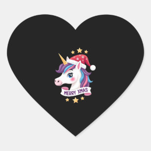 Christmas Unicorn Long Sleeve T-Shirt (2) Heart Sticker