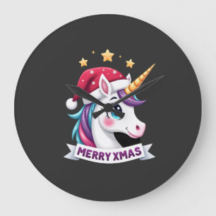 Christmas Unicorn Long Sleeve T-Shirt Large Clock