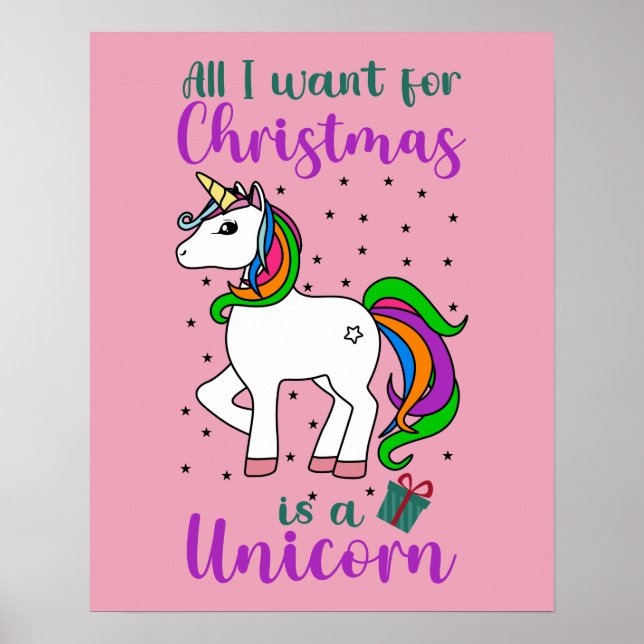 Christmas Unicorn Magical Rainbow Green Purple Poster (Front)