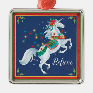Christmas Unicorn Ornament , "Believe"!