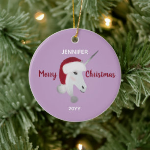 Christmas Unicorn Personalized Ceramic Ornament