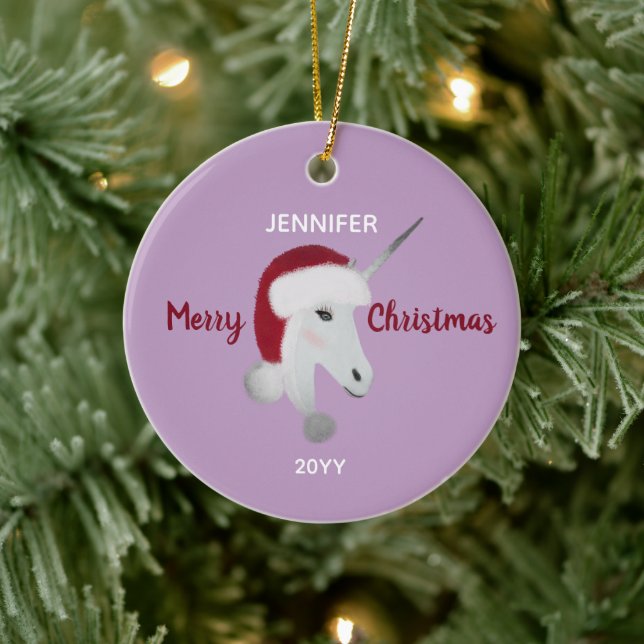 Christmas Unicorn Personalized Ceramic Ornament (Tree)