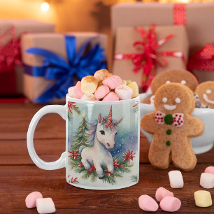 Christmas Unicorn Personalized Holiday Two-Tone Coffee Mug