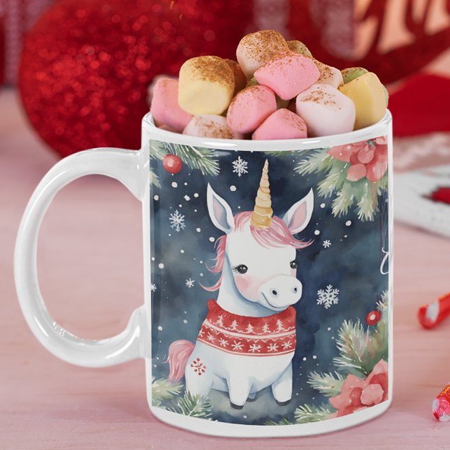 Christmas Unicorn Personalized  Two-Tone Coffee Mug (Creator Uploaded)