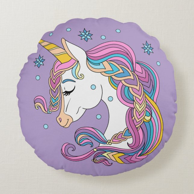 Christmas unicorn round pillow (Front)