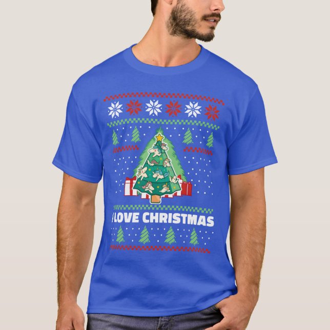 Christmas Unicorn Santa Christmasree Unicorn retro T-Shirt (Front)
