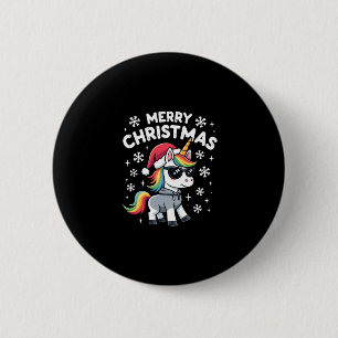 Christmas Unicorn Santa Hat T-Shirt (1) 2 Inch Round Button