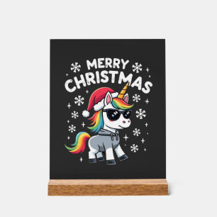 Christmas Unicorn Santa Hat T-Shirt (1) Acrylic Sign