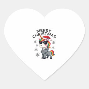 Christmas Unicorn Santa Hat T-Shirt (1) Heart Sticker