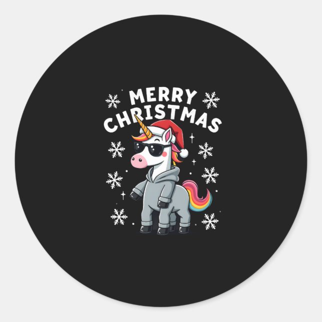 Christmas Unicorn Santa Hat T-Shirt (2) Classic Round Sticker (Front)