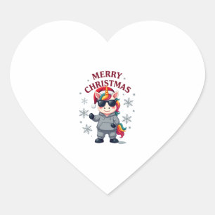 Christmas Unicorn Santa Hat T-Shirt Heart Sticker