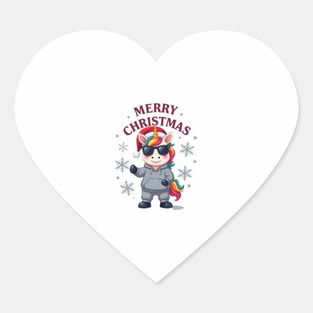 Christmas Unicorn Santa Hat T-Shirt Heart Sticker (Front)