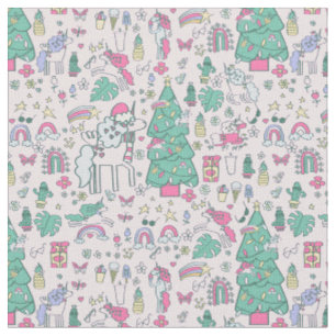 christmas unicorn santa whimsical cactus monstera  fabric