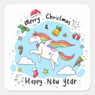 Christmas Unicorn Square Sticker