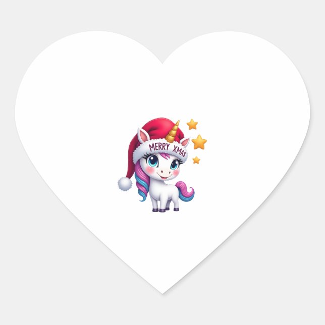 Christmas Unicorn T-Shirt (3) Heart Sticker (Front)