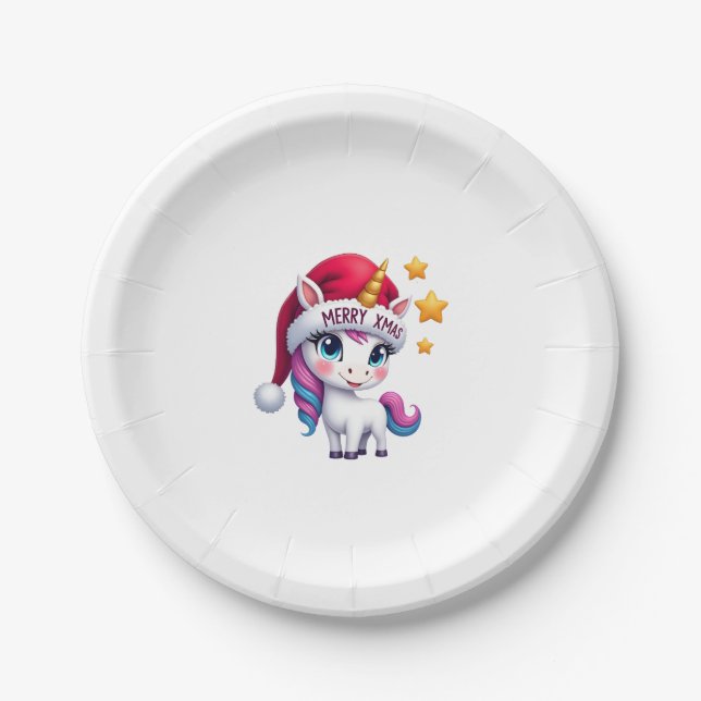 Christmas Unicorn T-Shirt (3) Paper Plate (Front)