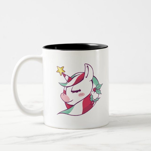 Christmas Unicorn Two-Tone Coffee Mug (Left)