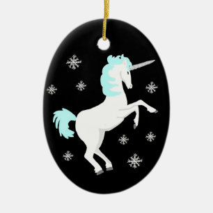 Christmas Unicorn with Snowflakes Ceramic Ornament