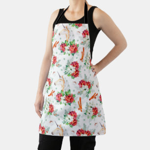 Christmas unicorns and poinsettia pattern apron